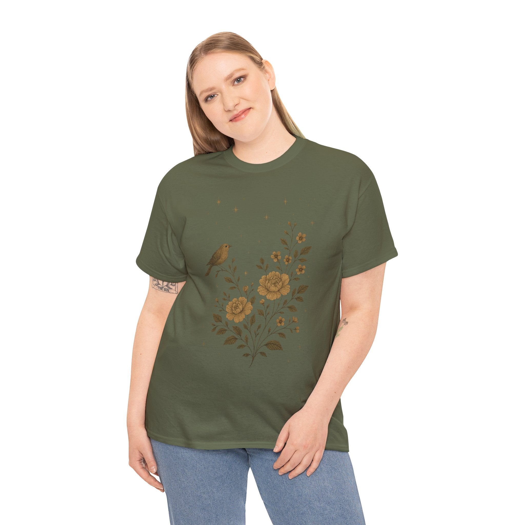 Floral Bird Vintage Aesthetic Unisex Heavy Cotton Tee
