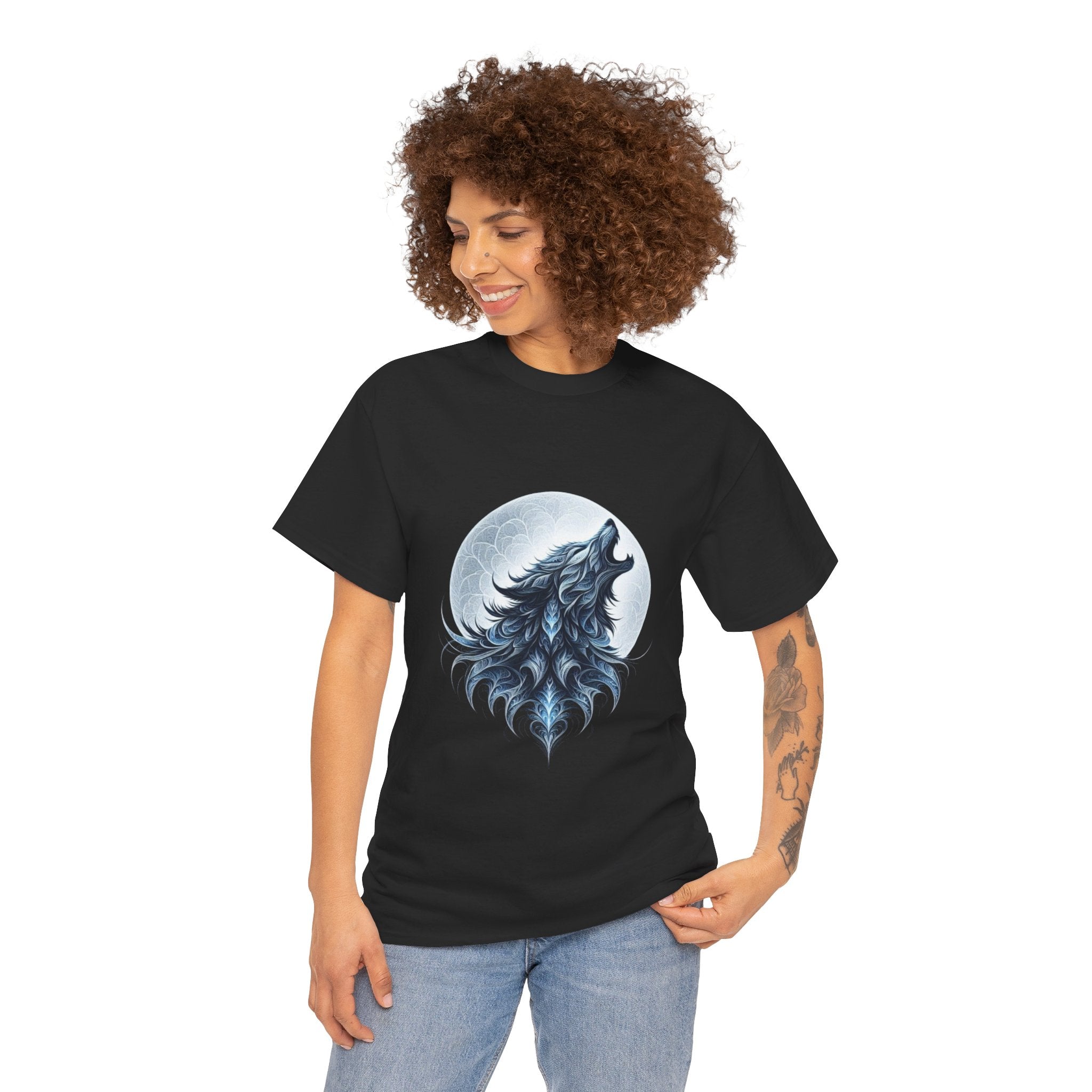 Moonlit Wolf Graphic Unisex Heavy Cotton Tee