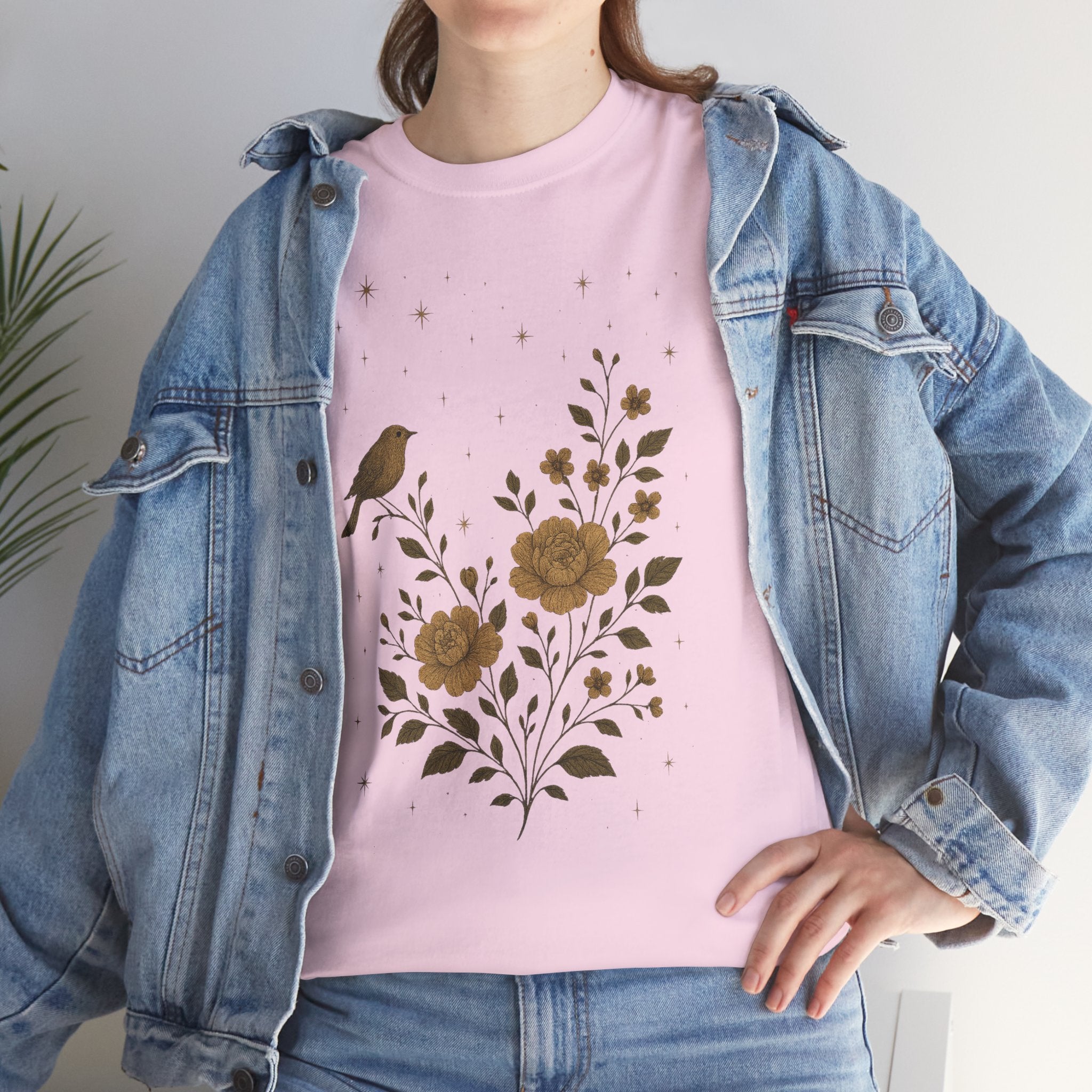 Floral Bird Vintage Aesthetic Unisex Heavy Cotton Tee