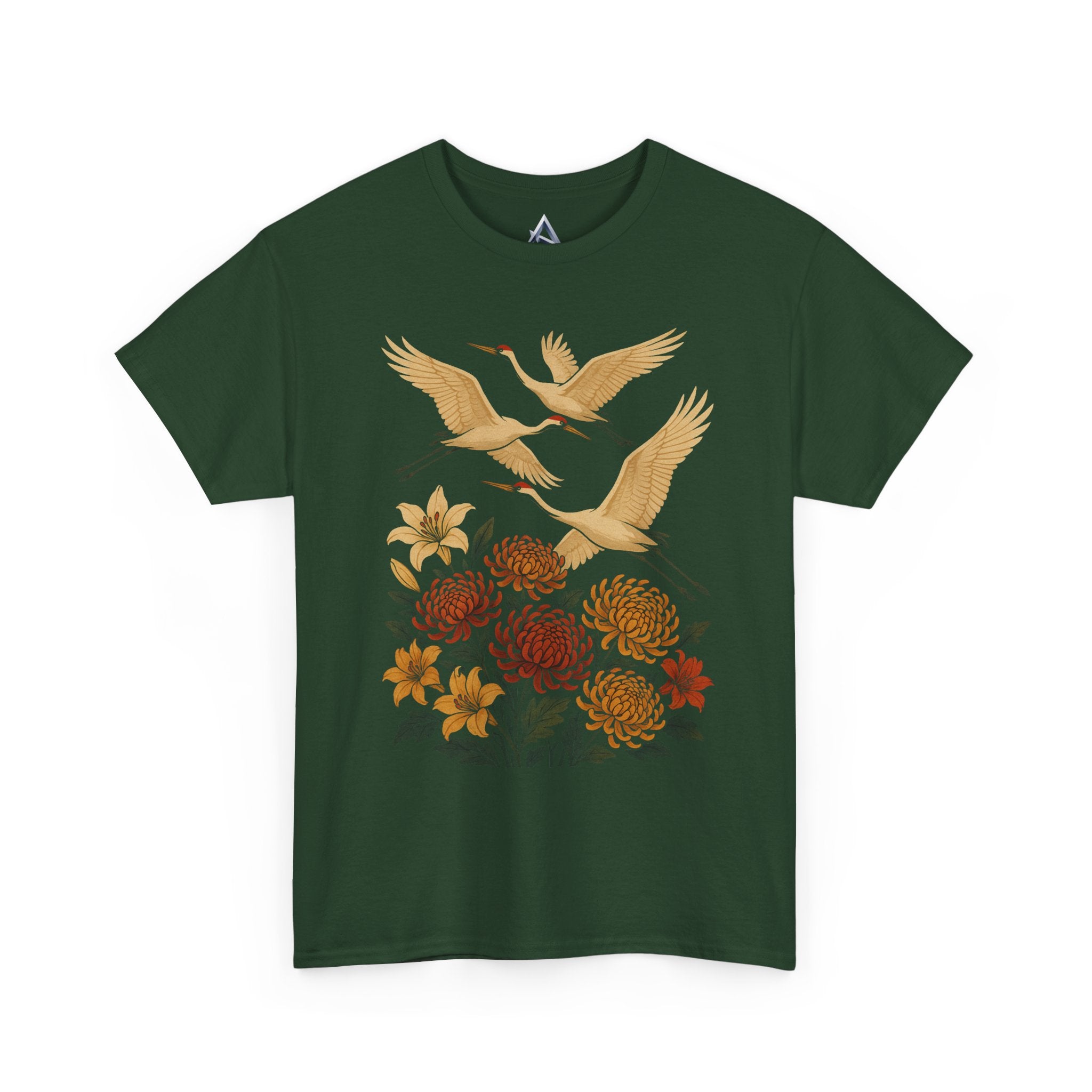 Floral Crane Unisex Heavy Cotton Tee