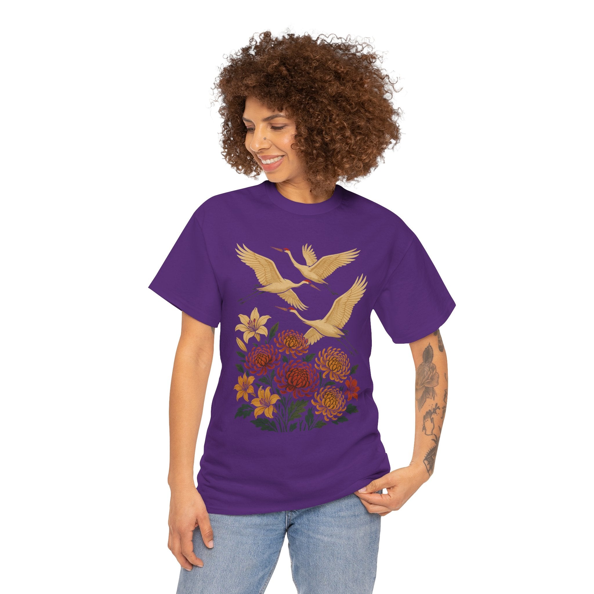 Floral Crane Unisex Heavy Cotton Tee
