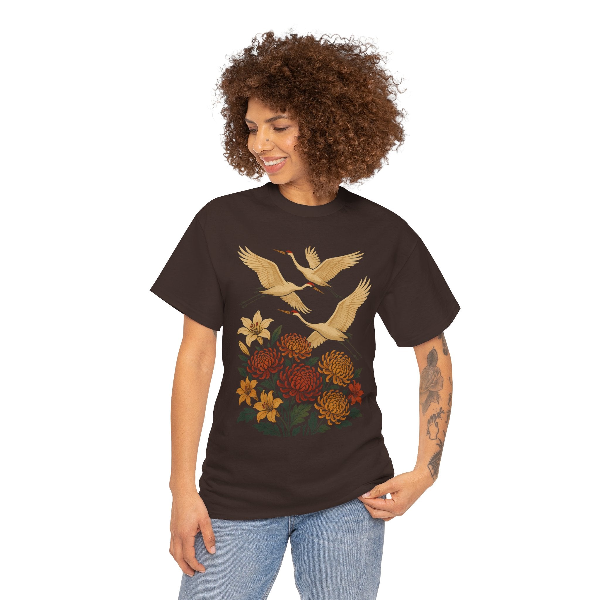 Floral Crane Unisex Heavy Cotton Tee