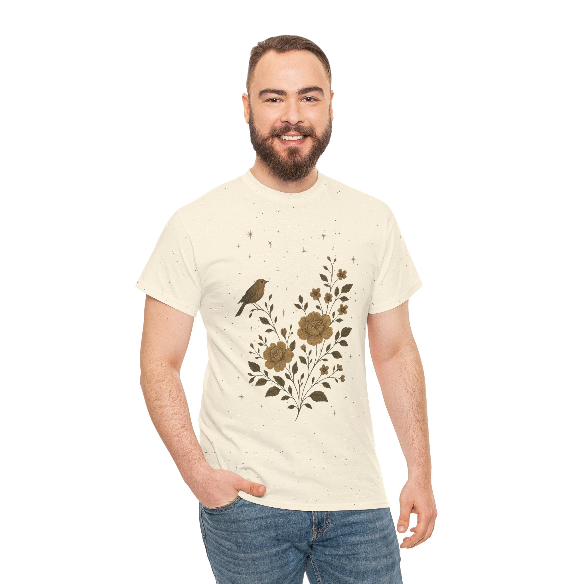 Floral Bird Vintage Aesthetic Unisex Heavy Cotton Tee