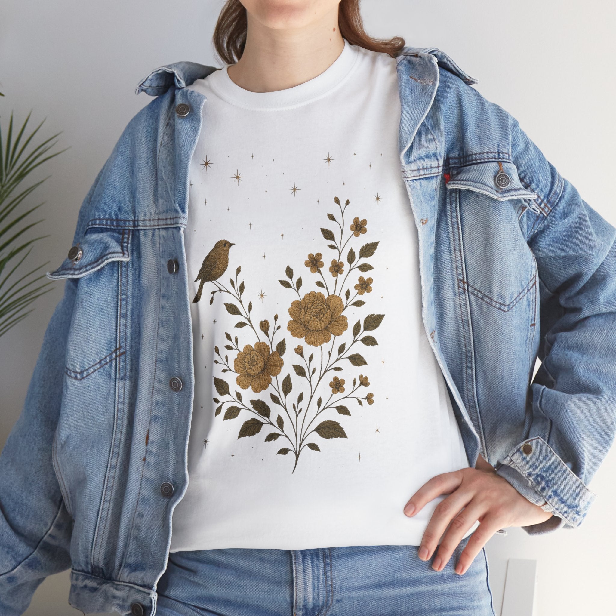 Floral Bird Vintage Aesthetic Unisex Heavy Cotton Tee