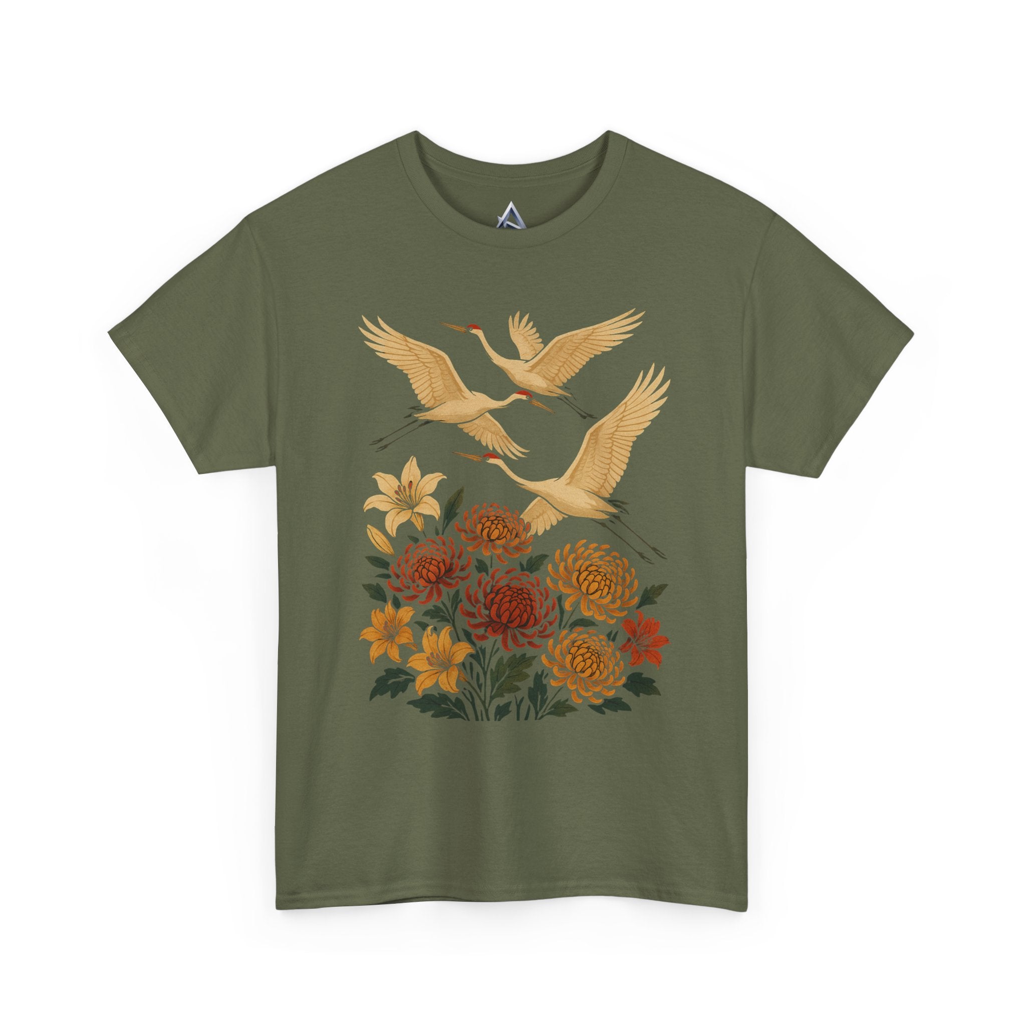 Floral Crane Unisex Heavy Cotton Tee