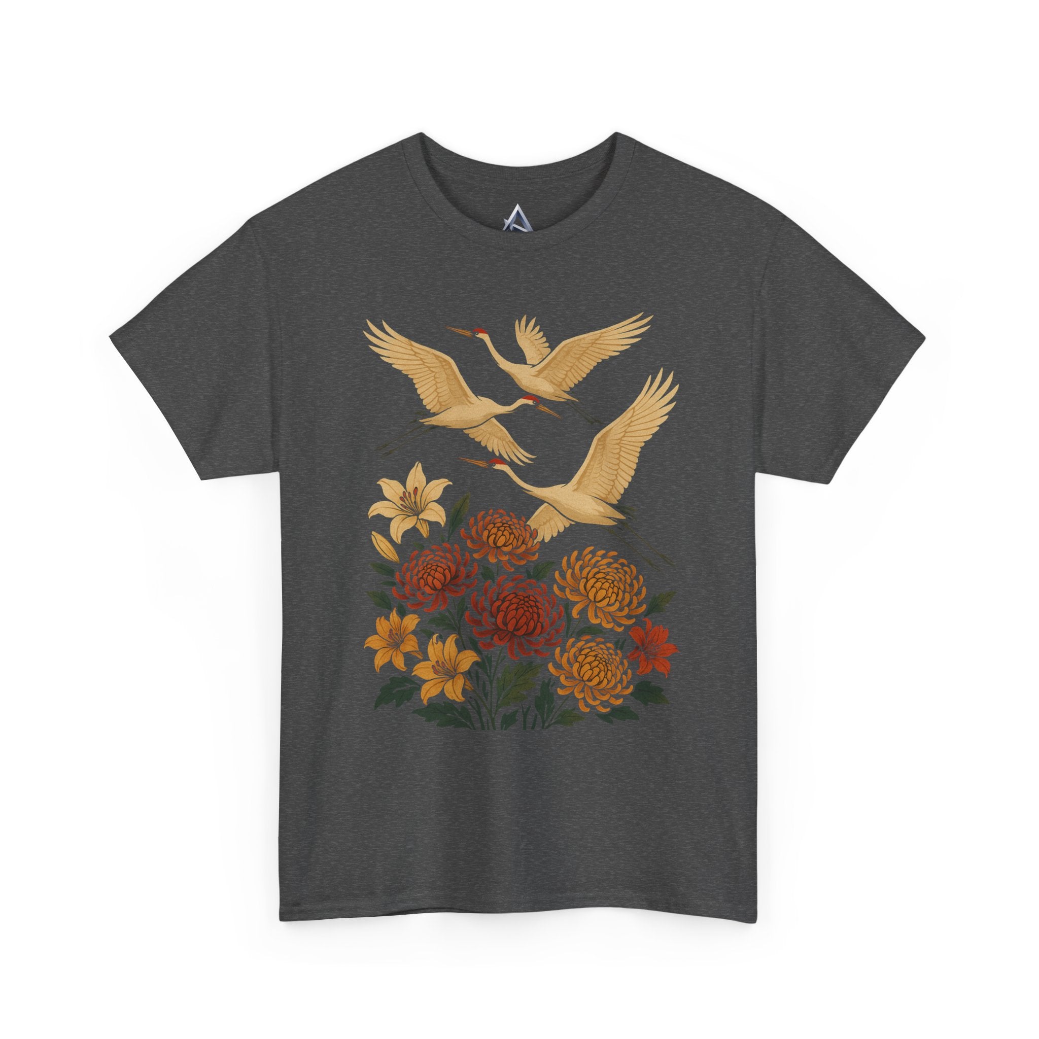 Floral Crane Unisex Heavy Cotton Tee
