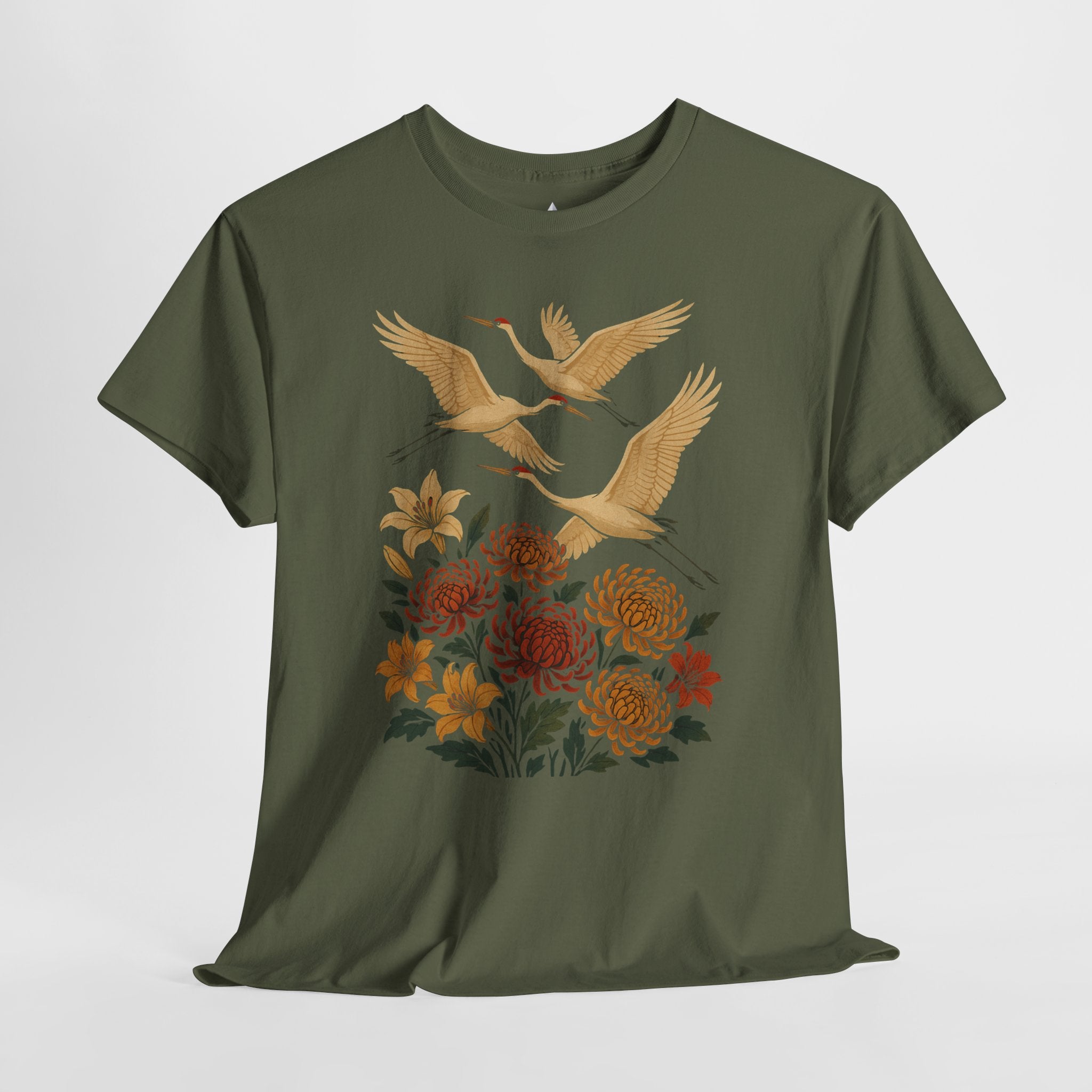 Floral Crane Unisex Heavy Cotton Tee