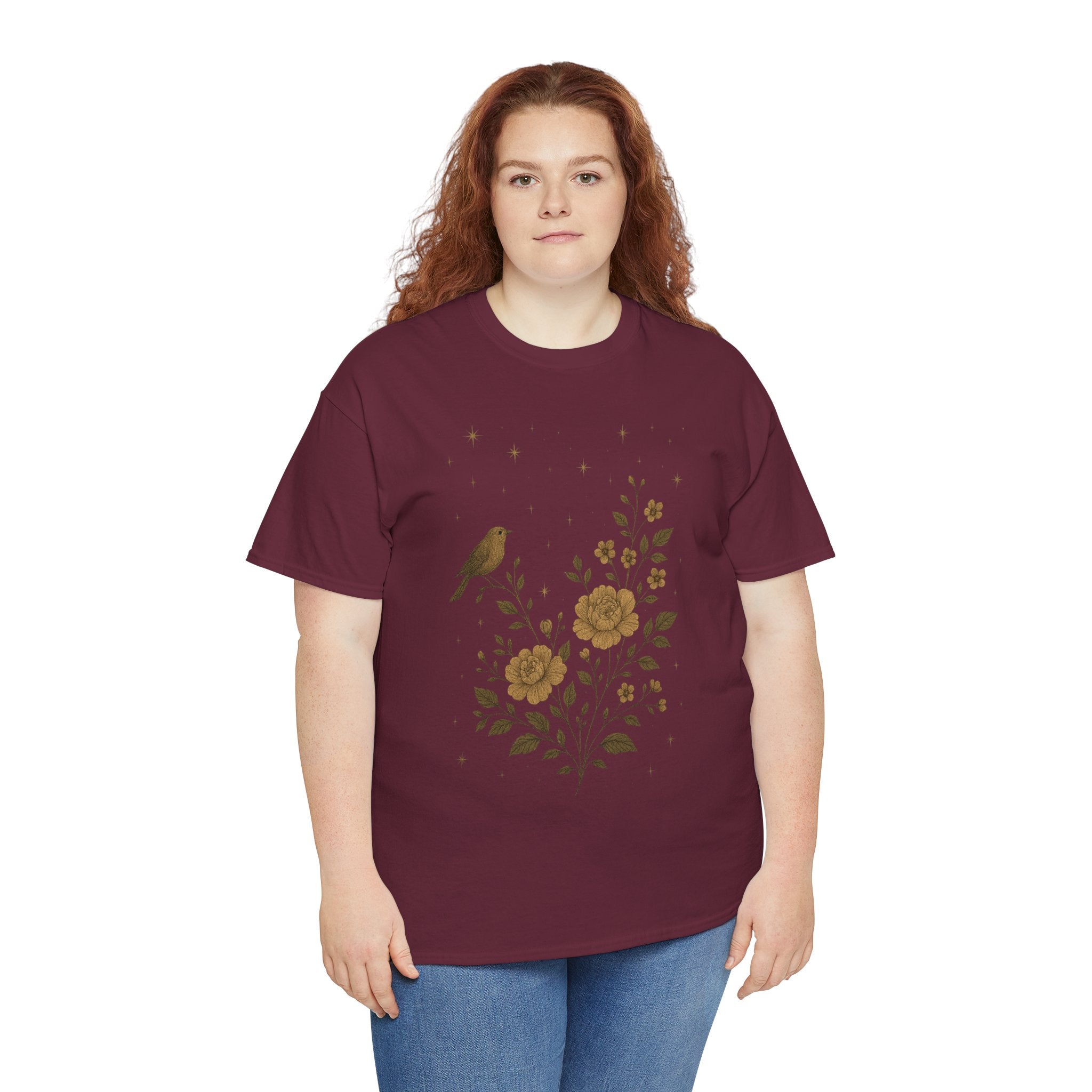 Floral Bird Vintage Aesthetic Unisex Heavy Cotton Tee