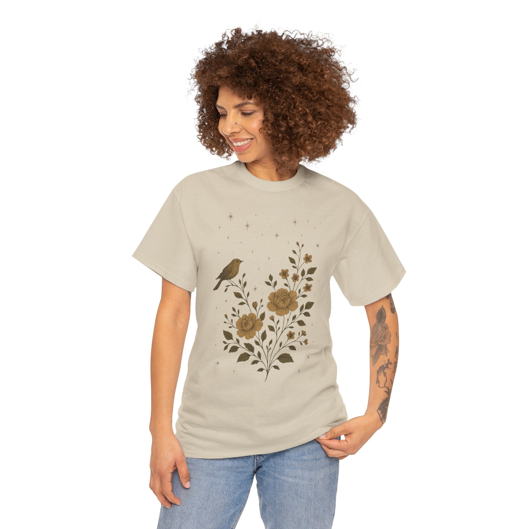 Floral Bird Vintage Aesthetic Unisex Heavy Cotton Tee